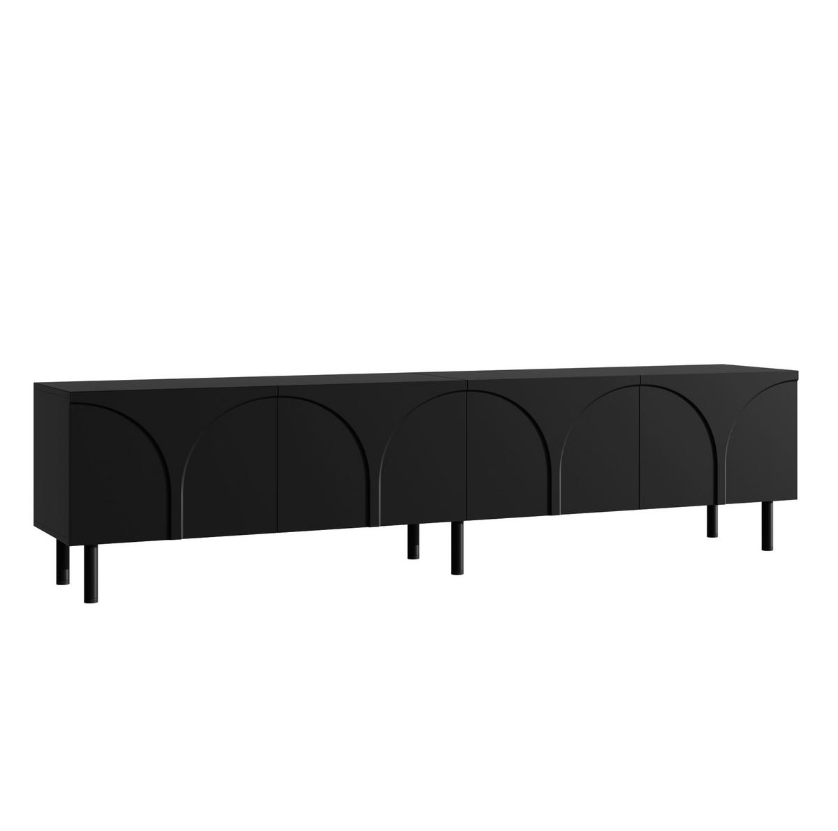 TV-SCHRANK mit 4 Türen 180 cm Schwarz mit Metallfüßen - Schwarz, Holzwerkstoff (35/49/180cm) - Beauniv