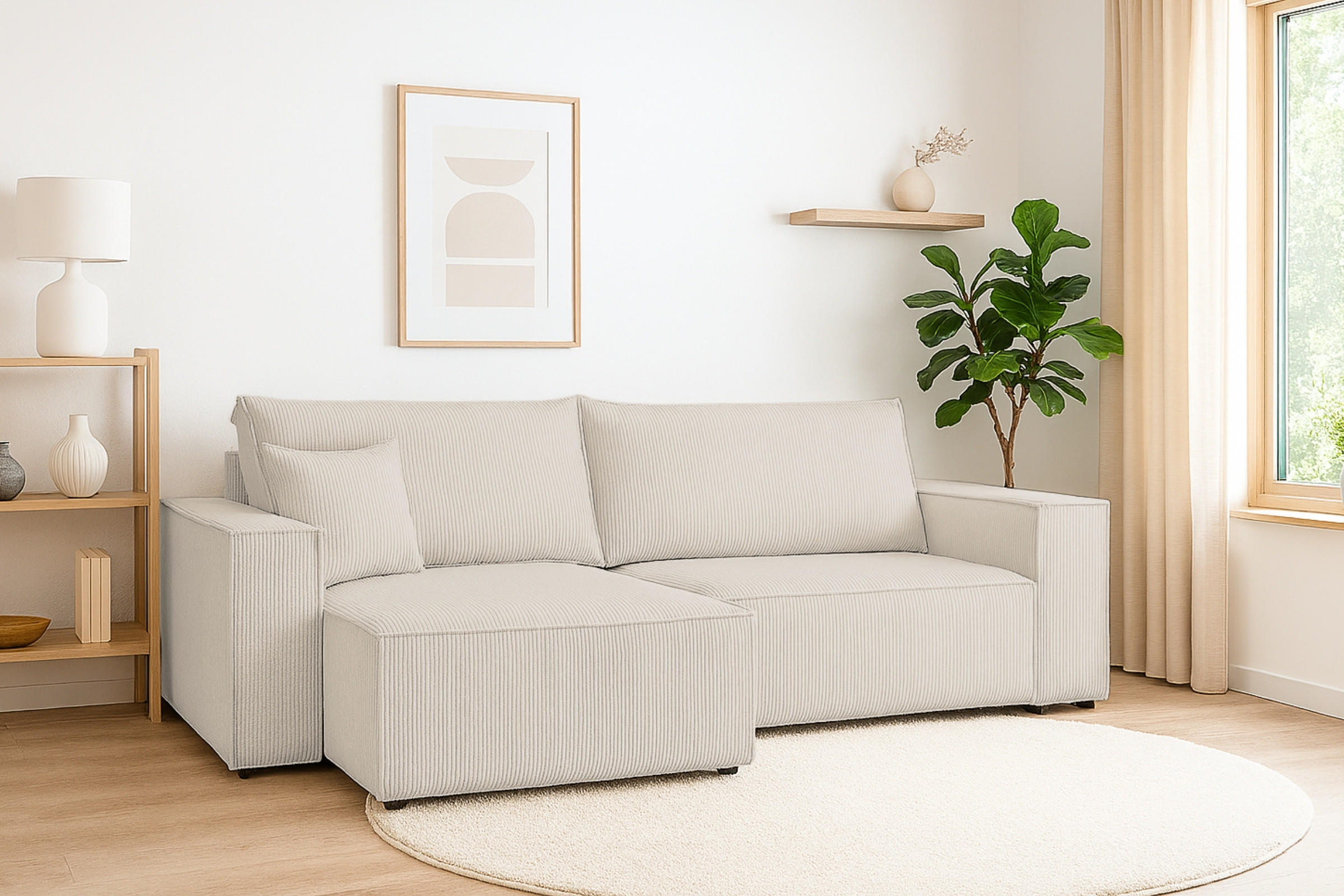 ECKSOFA MATT 255/153 cm links in Cord Creme - Creme/Schwarz, Holz/Holzwerkstoff (255/153cm) - Deine Möbel 24