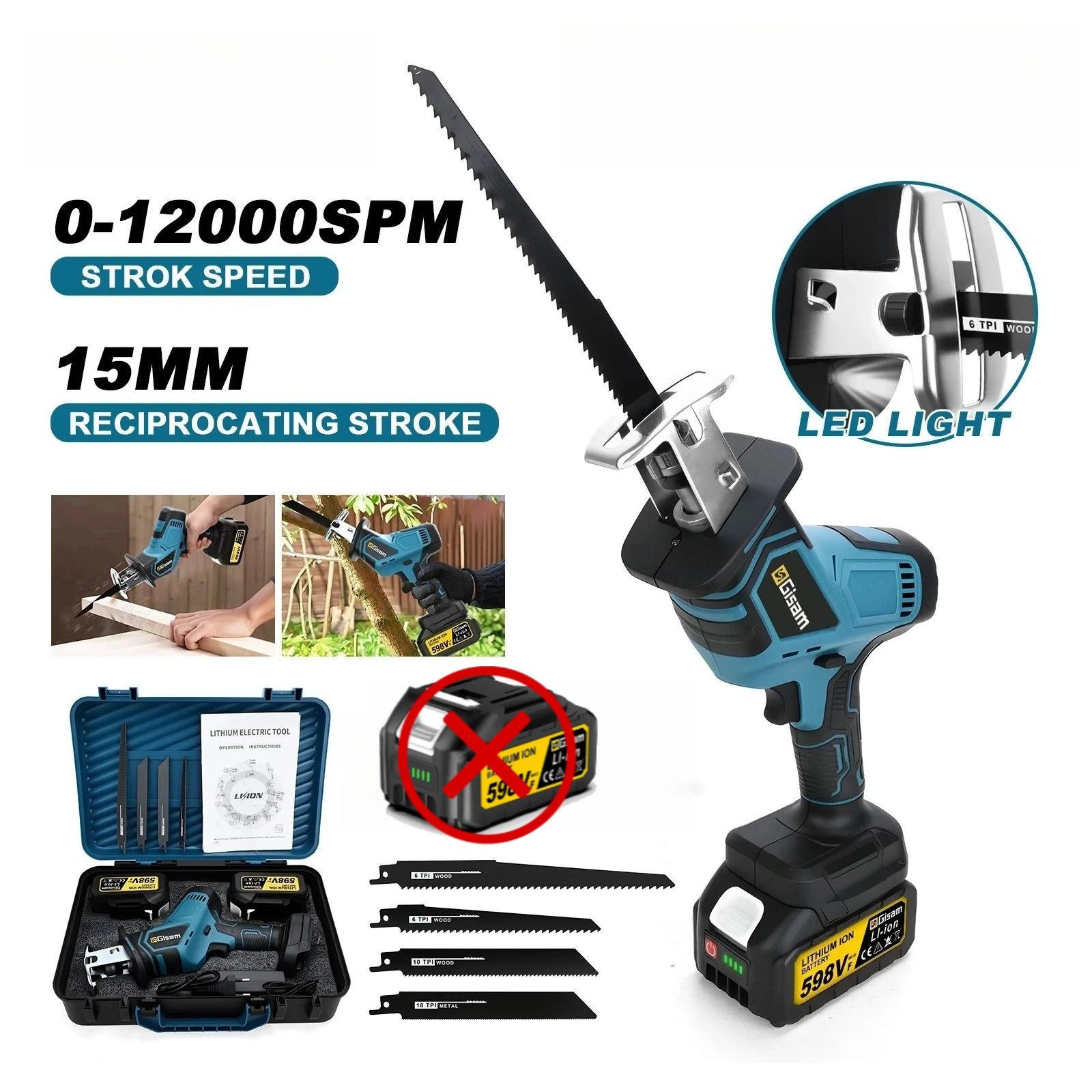 KETTENSÄGE 12.000 U/min bürstenlose 3600 W kabellose Ohne Batterien - Blau, Metall (13/7/42cm) - Coonoor
