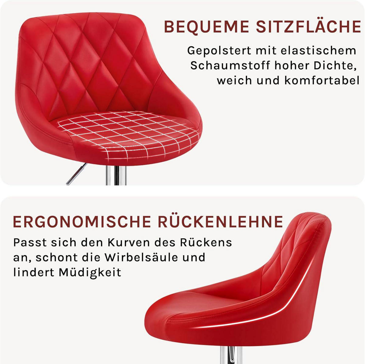 BARHOCKER, Kunstleder, Höhenverstellbar, 360° Drehbar - Rot, Metall (47/104/39cm) - Woltu