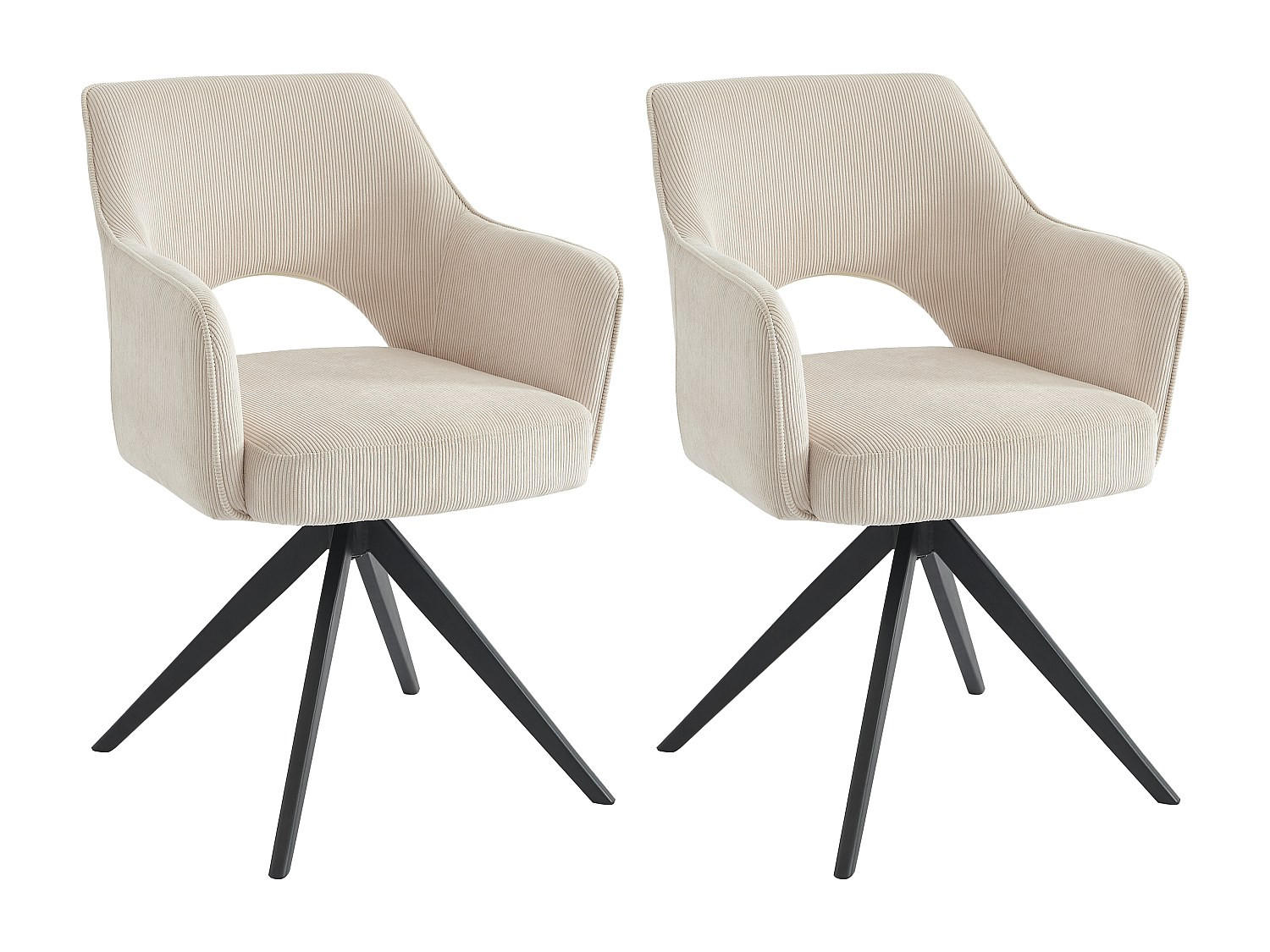 DREHSTUHL mit Armlehnen 2er-Set - Cord & schwarzes Metall - Cremefarben - KONYA - Creme, Textil (59/84/58cm) - Vente-Unique