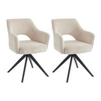 DREHSTUHL mit Armlehnen 2er-Set - Cord & schwarzes Metall - Cremefarben - KONYA - Creme, Textil (59/84/58cm) - Vente-Unique
