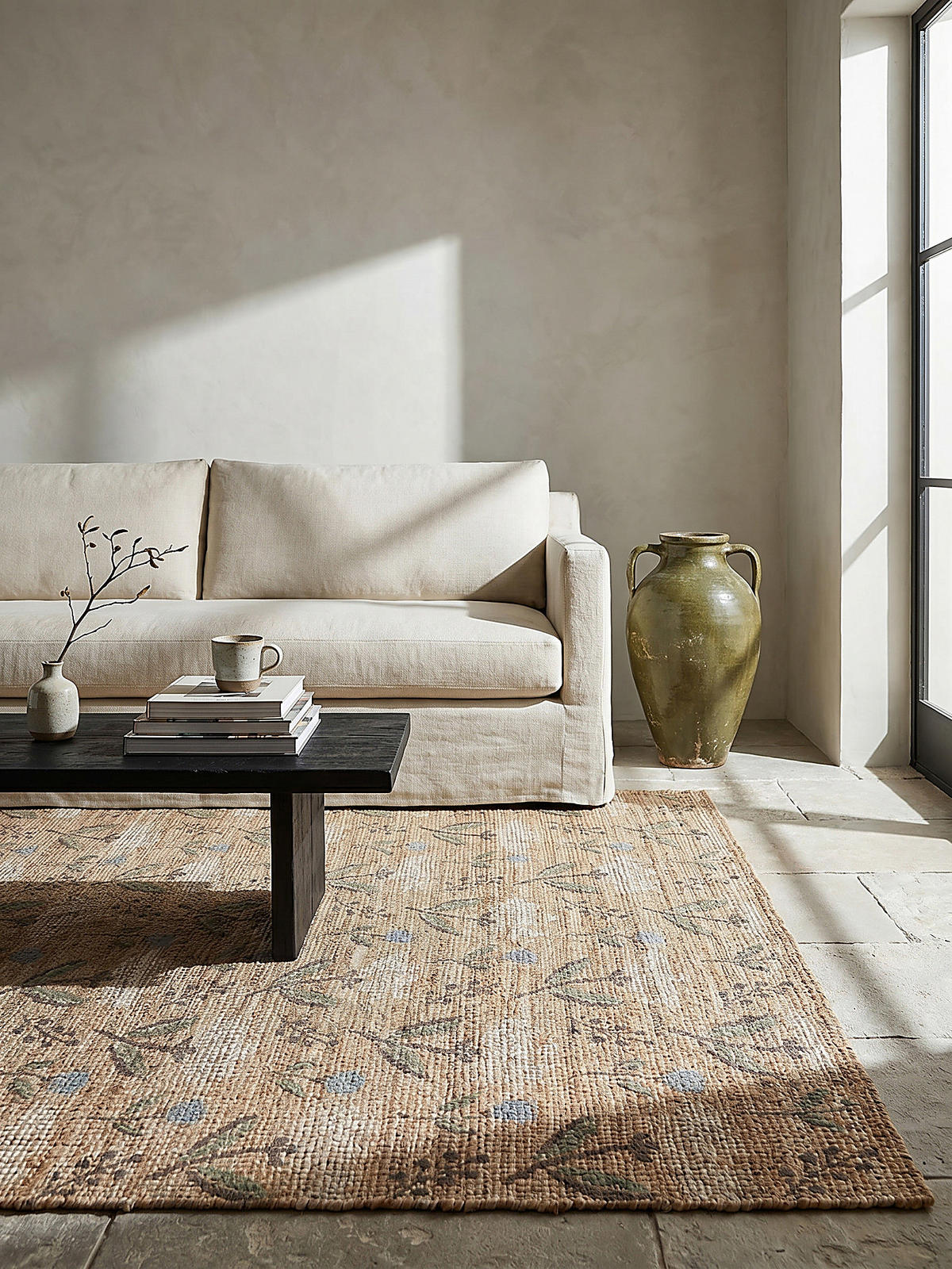 TEPPICH Jute Floral-Design, handgewebt JED, Naturfarben 200x290 cm - Braun, Textil (290/200cm) - KADIMA DESIGN