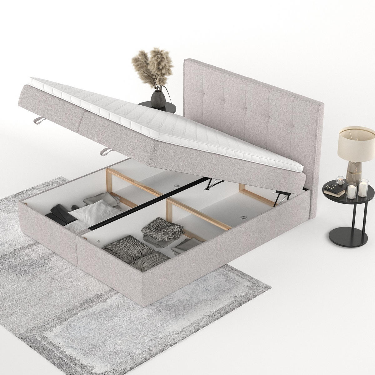 BOXBETT Tivra 180/200 cm Beige im Riva Stoff - Beige/Schwarz, Holz/Holzwerkstoff (180/200cm) - AltaBeds