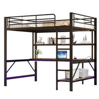 HOCHBETT 140/200 cm in Schwarz mit Schreibtisch, Regal und LED-Beleuchtung - Schwarz, Metall (140/200cm) - Flora Grace