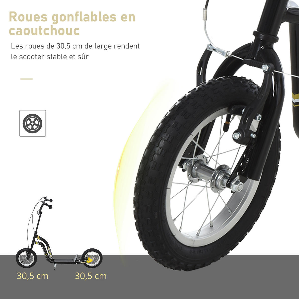 KINDERSCOOTER DE-16927 12 Zoll Luftreifen + Doppelbremse Schwarz - Schwarz, Metall (120/58/95cm) - ComfortXL