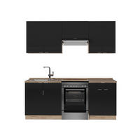 KÜCHENZEILE Fame-Line, Schwarz gestreift/Goldkraft Eiche, 200 cm, AP Eiche - Honigeiche/Schwarz, Holzwerkstoff (200/81.6/60cm) - Vicco