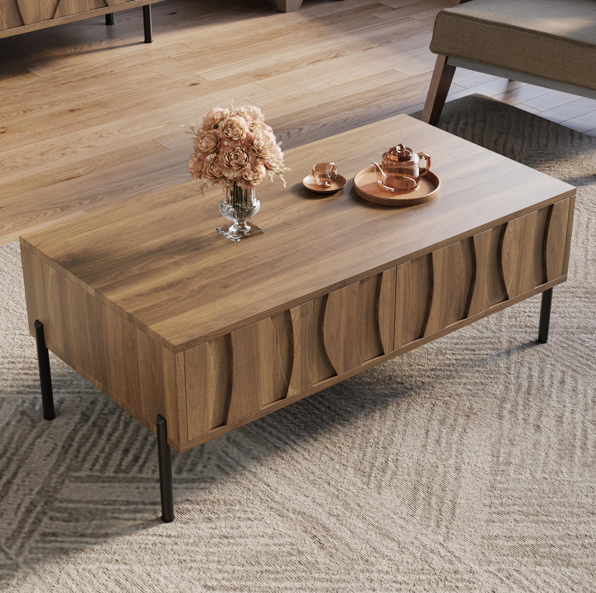 KLUBSKA miza, 105/55/41 cm, MDF in iverna plošča v naravni barvi z 2 predaloma - naravne barve, leseni material (105/55/41cm) - BEAOK