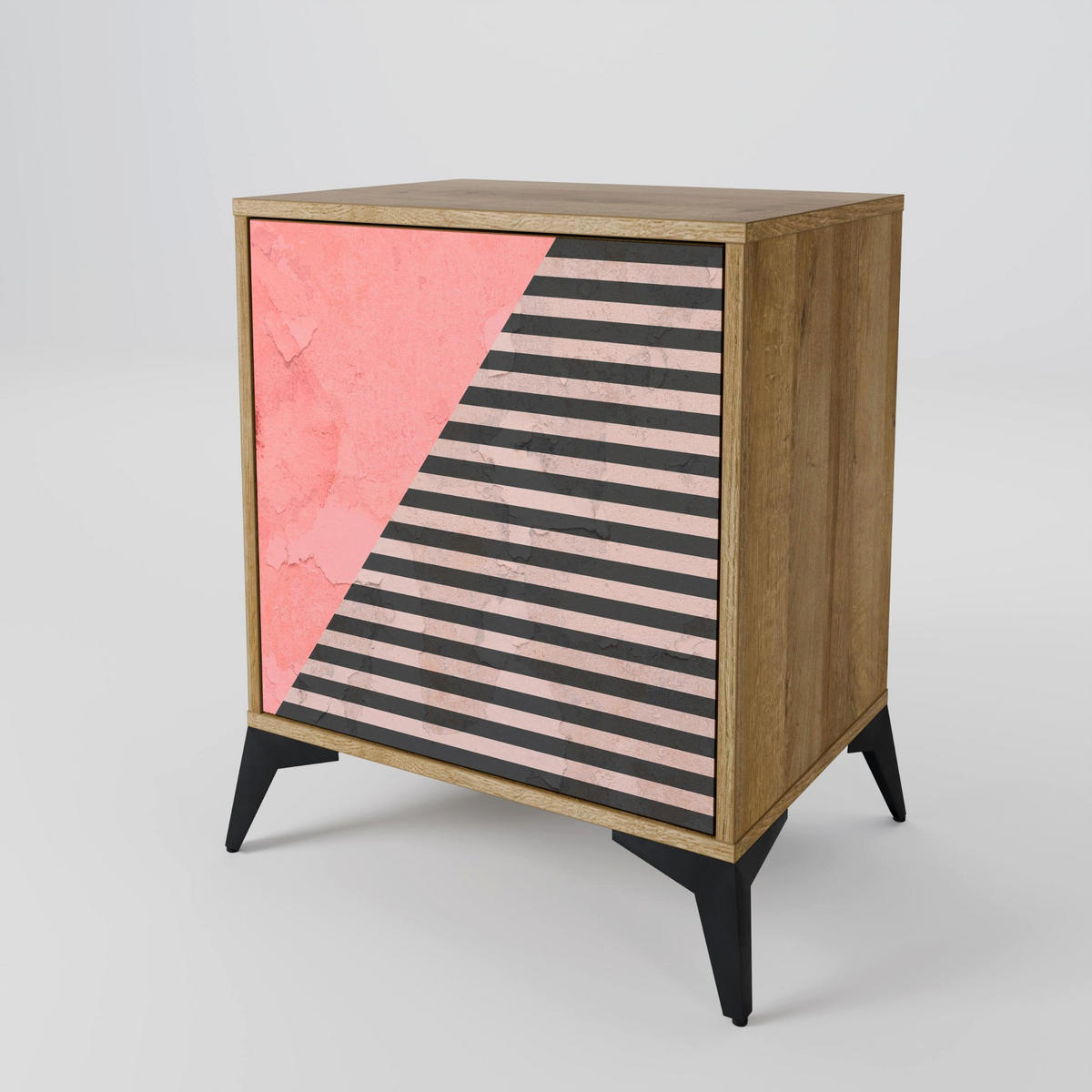 SIDEBOARD GLAMOROUS STRIPE, Eichefarben, 57,5x42x77,5 cm, Schräge Buchenholzfüße - Eichefarben/Buchefarben, Holzwerkstoff/Buchenholz (57.5/77.5/42cm) - SpaceRebels
