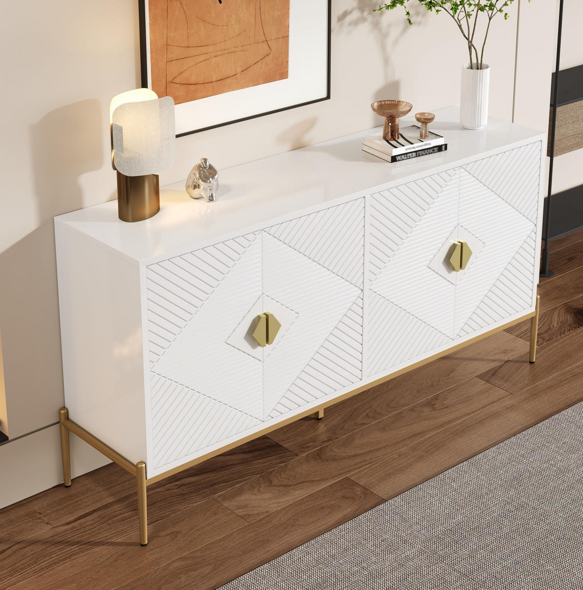 SIDEBOARD 162/40/80 cm aus MDF und Holzwerkstoff mit 3D-Fronten Weiß - Weiß, Holzwerkstoff (162/80/40cm) - Modenvie