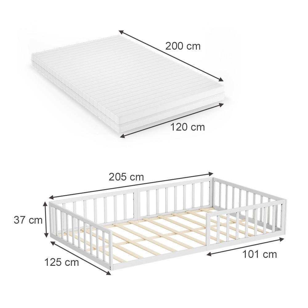 BODENBETT AUS METALL Minno Weiß 120x200 mit Matratze - Weiß, Metall - VitaliSpa