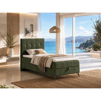 BOXBETT K15 Single SLIM mit Bettkasten & Bonell-Federkern inkl. Topper - Olivgrün, Holz/Textil (200/80cm) - Best For Home