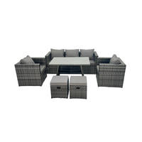GARTENMÖBEL SET PE Polyrattan 7-Sitzer - Dunkelgrau/Grau, Glas/Kunststoff - Fimous