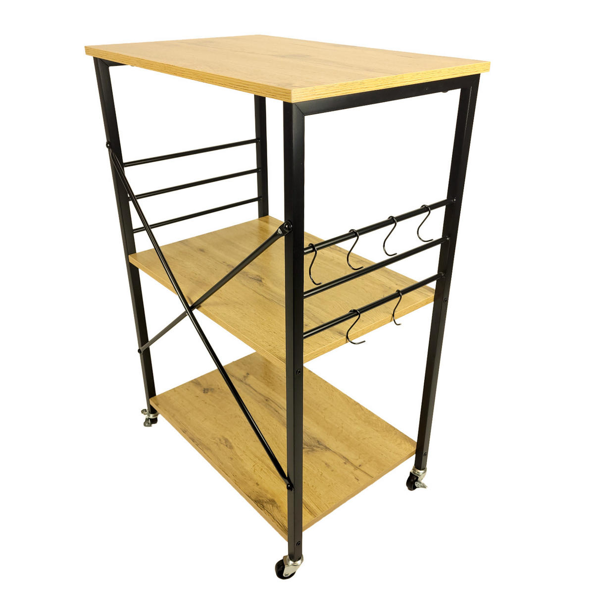 KÜCHENREGAL Holzoptik Metall Eichefarben Schwarz mit Rollen 60×40×90 cm - Eichefarben/Schwarz, Holzwerkstoff/Metall (60/90/40cm) - Begryf