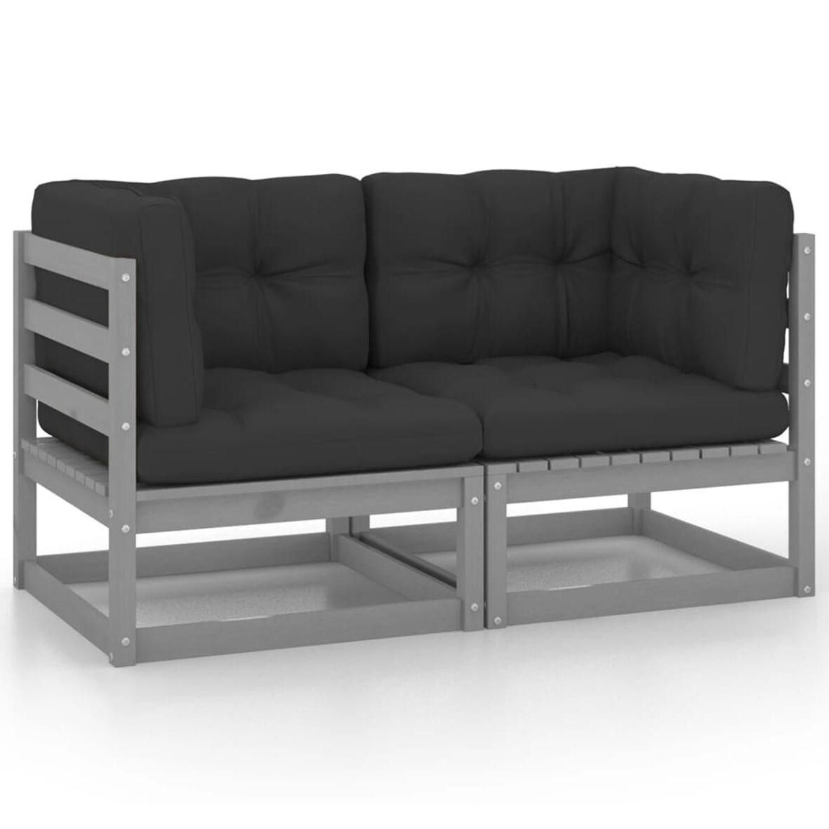 GARTENSOFA 2-SITZER MIT KISSEN GRAU KIEFER MASSIVHOLZ - Anthrazit/Grau, Holz/Textil (70/67/70cm) - vidaXL