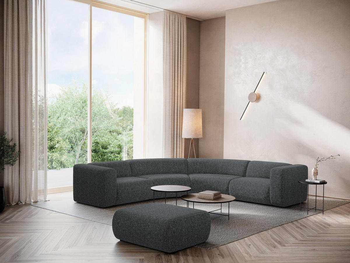 POUF Strukturstoff Stoff Grau - Schwarz/Graphitfarben, Kunststoff/Textil (94/40/89cm) - Makamii