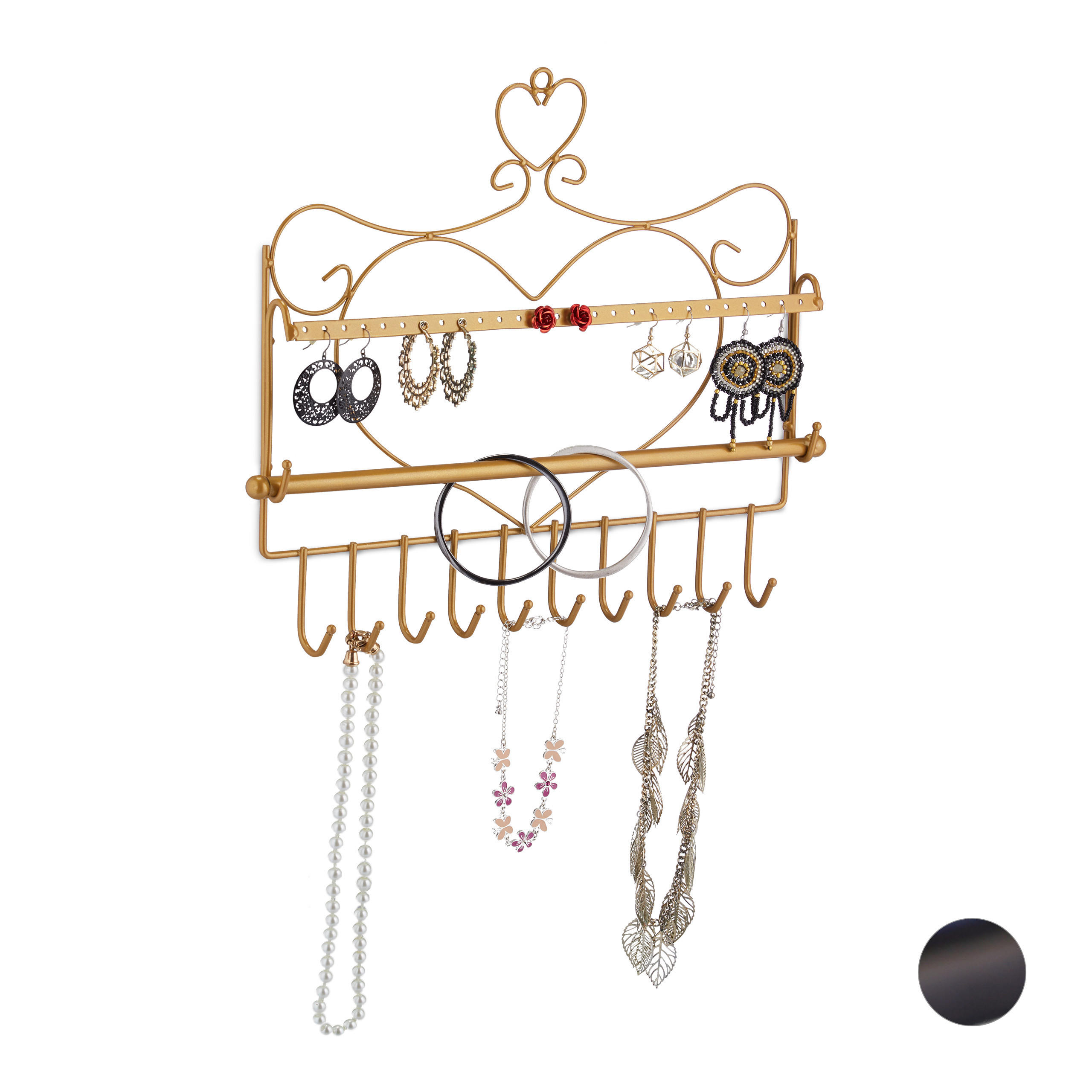 SCHMUCKHALTER Wand - Goldfarben, Metall (36.5/30/3.5cm) - Relaxdays