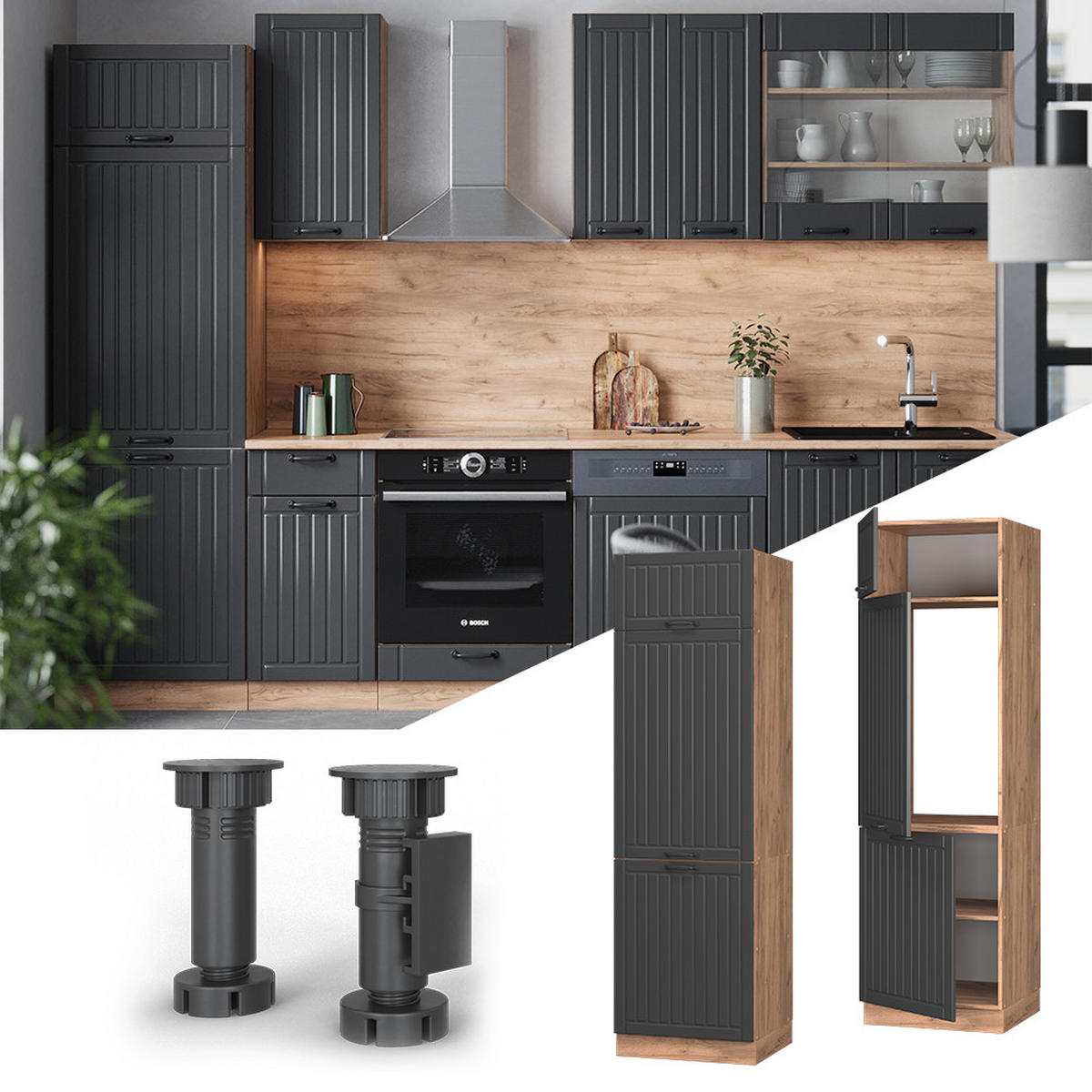 KÜHLUMBAUSCHRANK Fame-Line Dunkelgrau 60 cm - Honigeiche/Dunkelgrau, Holzwerkstoff (60/206.8/58.1cm) - Vicco