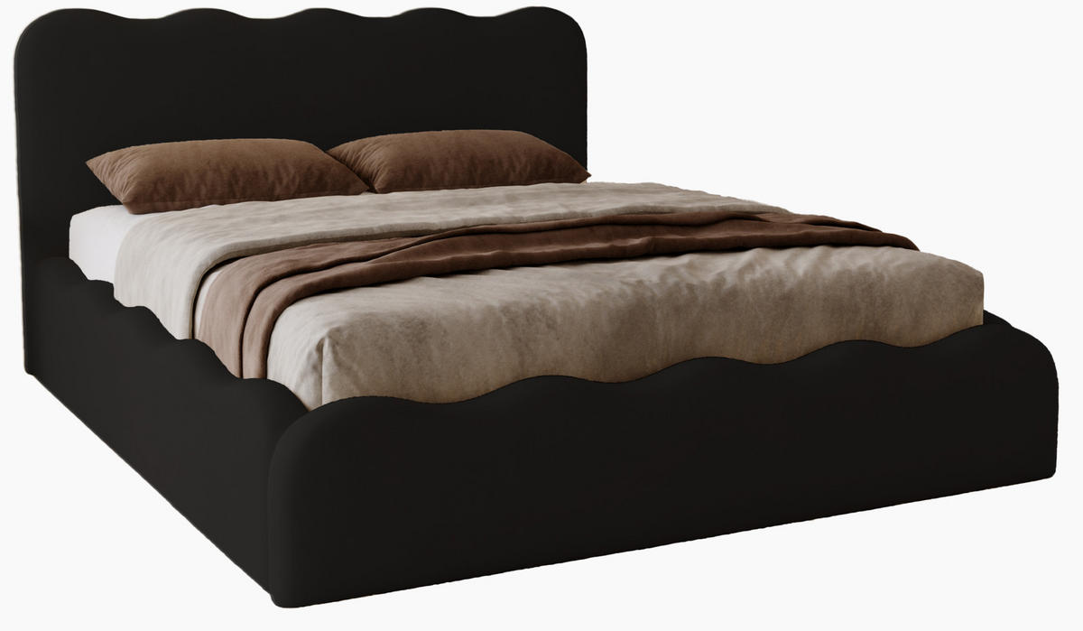 POLSTERBETT 160x200 Wave, Bettkasten, Samtstoff, Schwarz - Schwarz, Holz/Textil (160/200cm) - Emporius