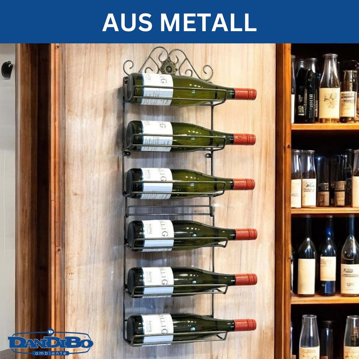 WEINREGAL Metall Wand Schwarz 75 cm - Schwarz, Metall (24/75/11cm) - DanDiBo