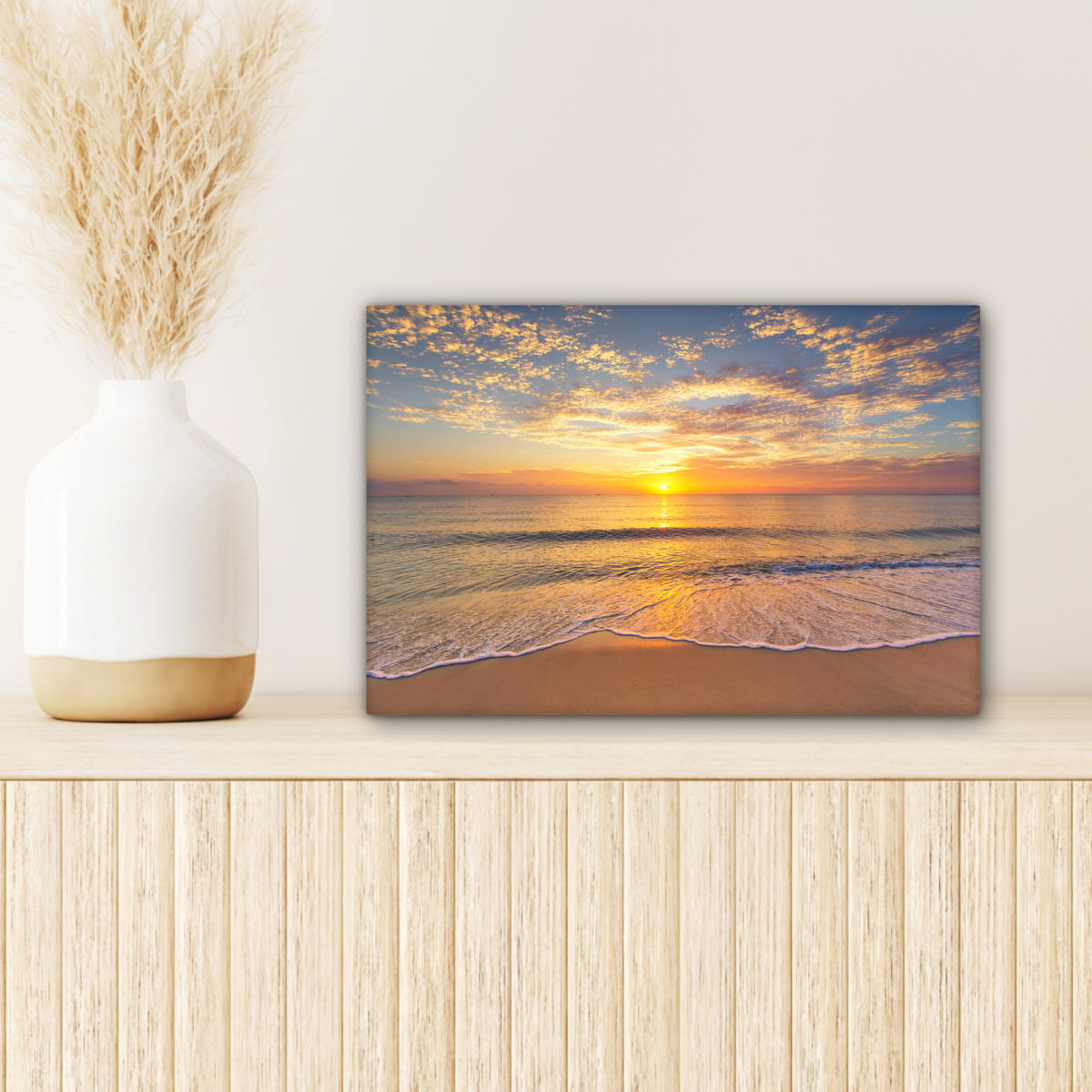 LEINWANDBILD Strand - Sonnenuntergang - Meer 30x20 cm - Gelb, Textil (30/20cm) - MuchoWow