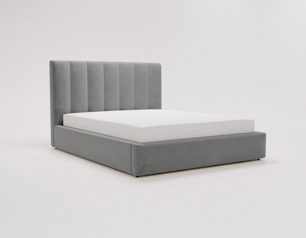 POLSTERBETT 160x200 cm Velor, Lattenrost, Bettkasten, Grau - Hellgrau, Holz/Textil (160/200cm) - Emporius