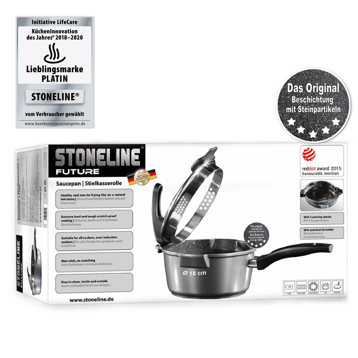 STIELKASSEROLLE - Grau, Metall (18cm) - Stoneline