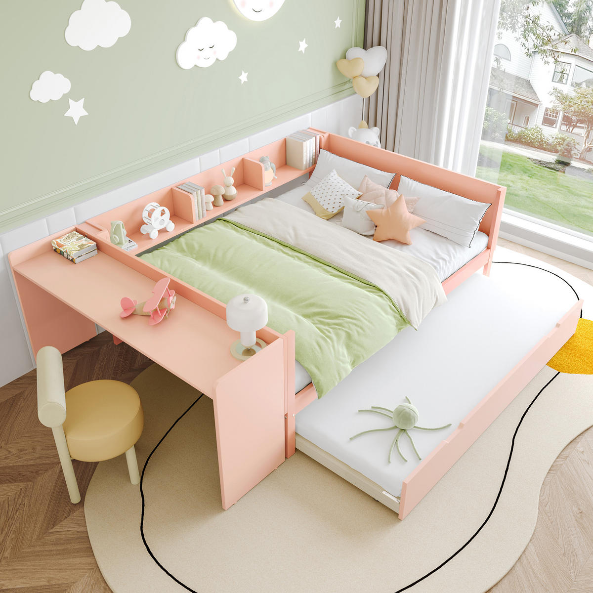 FLACHBETT 140x200cm Rosa Holz Schreibtisch Rollbett Regale - Pink, Holz (140/200cm) - FLIEKS