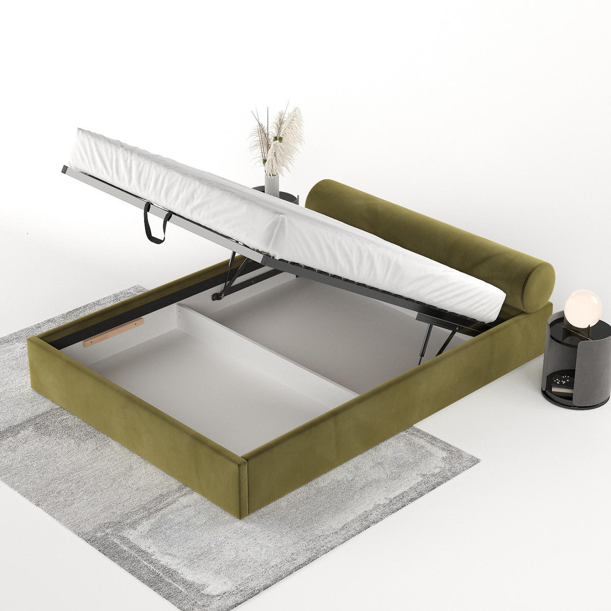 POLSTERBETT Solvo mit Stauraum 160/200 cm Grün im Kronos Stoff - Schwarz/Naturfarben, Holz/Holzwerkstoff (160/200cm) - AltaBeds