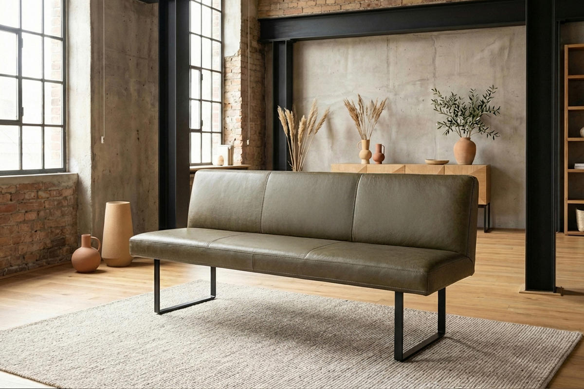 ESSZIMMERBANK ELEEN Grün Leder - Olivgrün/Grün, Leder (183/85/69cm) - KAWOLA