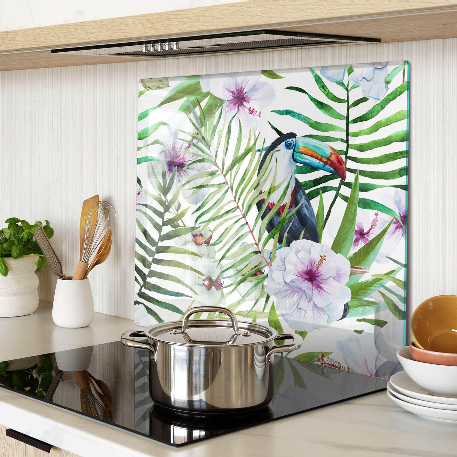 GLASPLATTE 60x52 cm Tropischer Tukan - Dunkelgrau/Schwarz, Glas (60/0.4/52cm) - TULUP