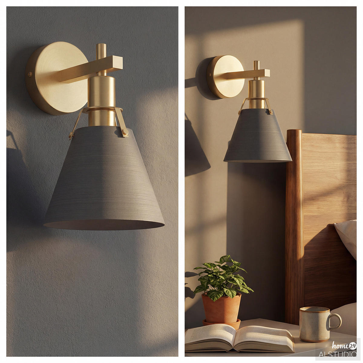 WANDLEUCHTE mit Akku-Leuchtmittel - RGB-Leuchtmittel - inkl. Fernbedienung - Grau, Metall (18/23/18cm) - home24