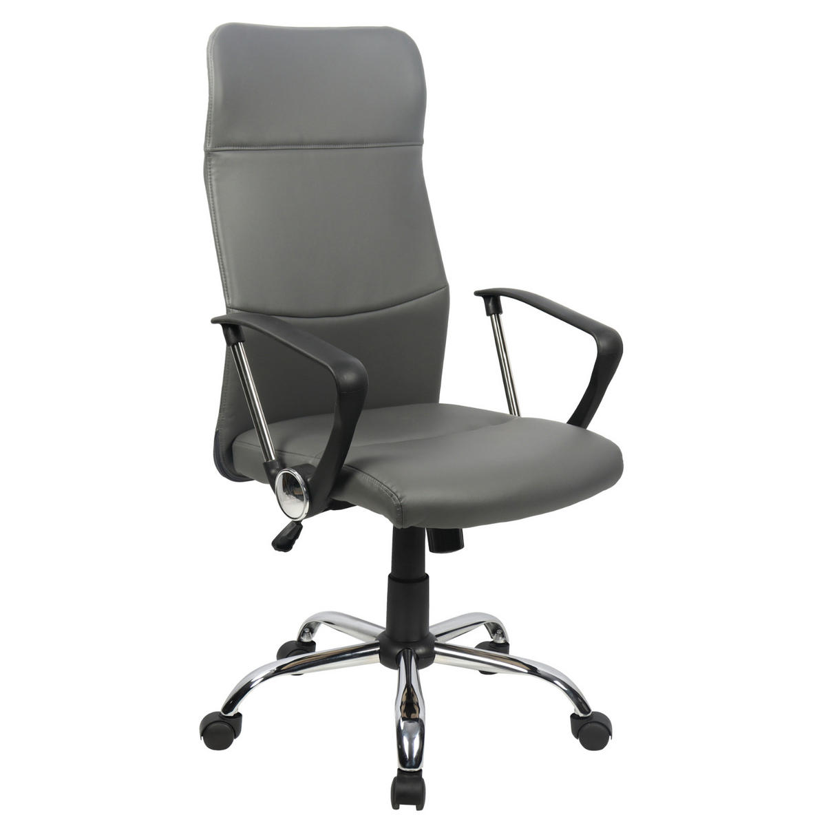 BÜROSTUHL Aiko Schreibtischstuhl Arbeitsstuhl Chefsessel mit Rollen Armlehnen hohe Rückenlehne höhenverstellbar Wippmechanismus Grau - Grau, Kunststoff (61/119/52cm) - SVITA
