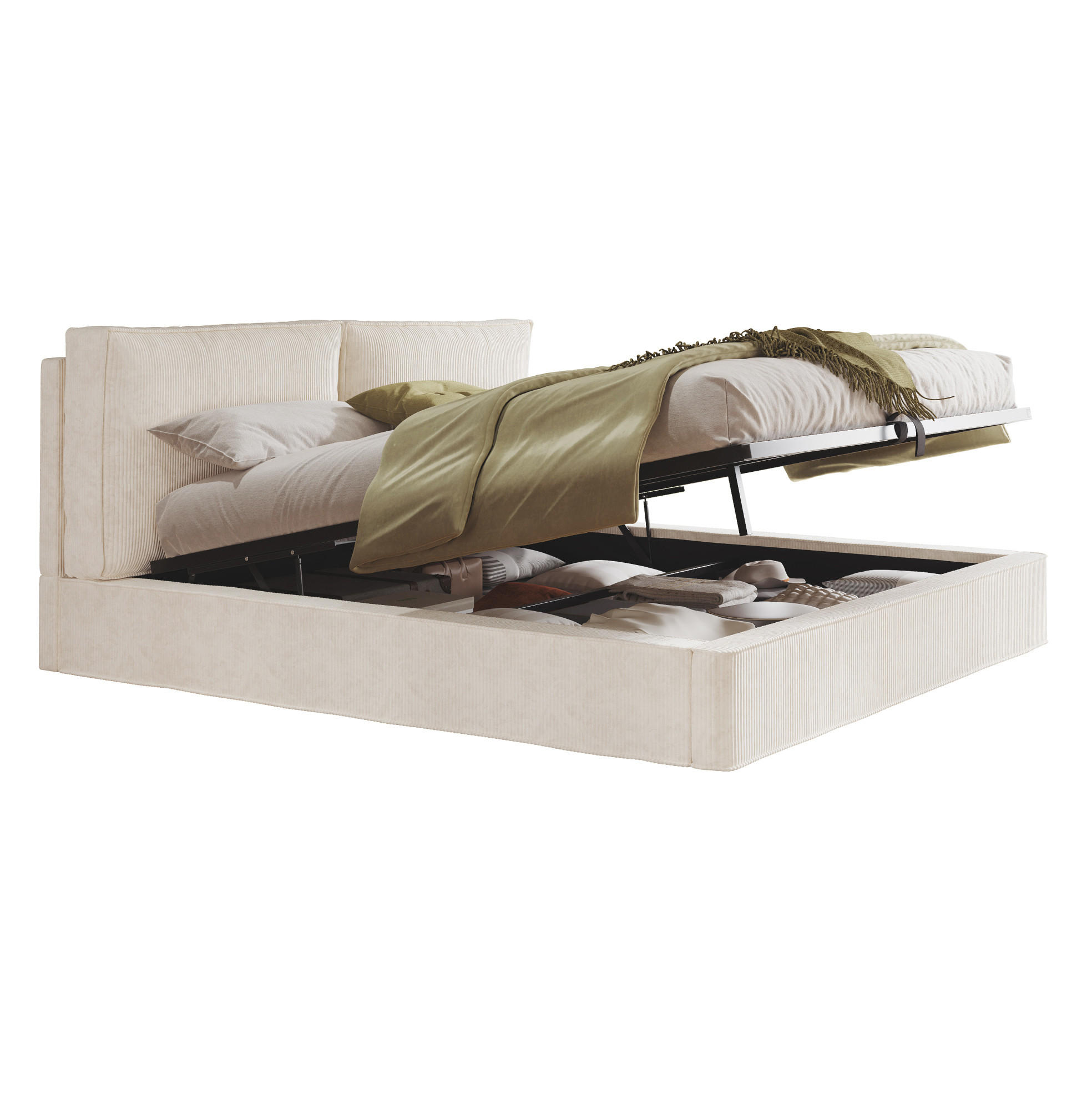 POLSTERBETT 180/200 cm Beige aus Cord mit Stauraum - Beige, Textil (180/200cm) - OKMYHOME