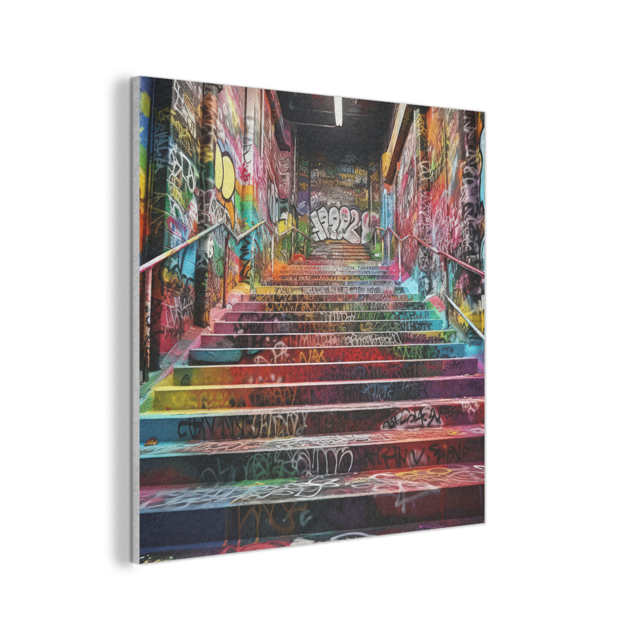 AKUSTIKPANEEL Treppe - Graffiti - Farben - Kunst 90x90 cm - Multicolor, Textil (90/0.9/90cm) - MuchoWow