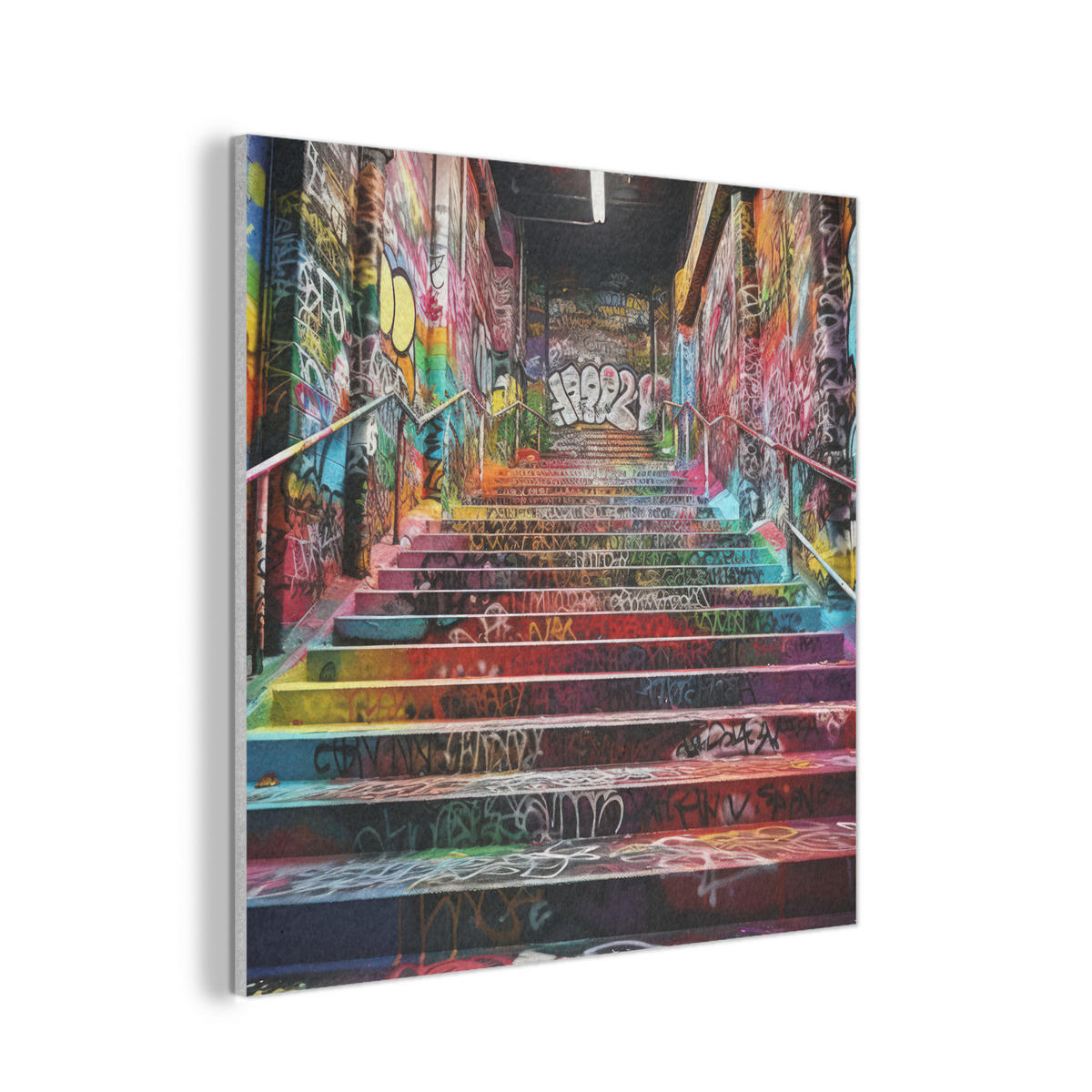 AKUSTIKPANEEL Treppe - Graffiti - Farben - Kunst 90x90 cm - Multicolor, Textil (90/0.9/90cm) - MuchoWow