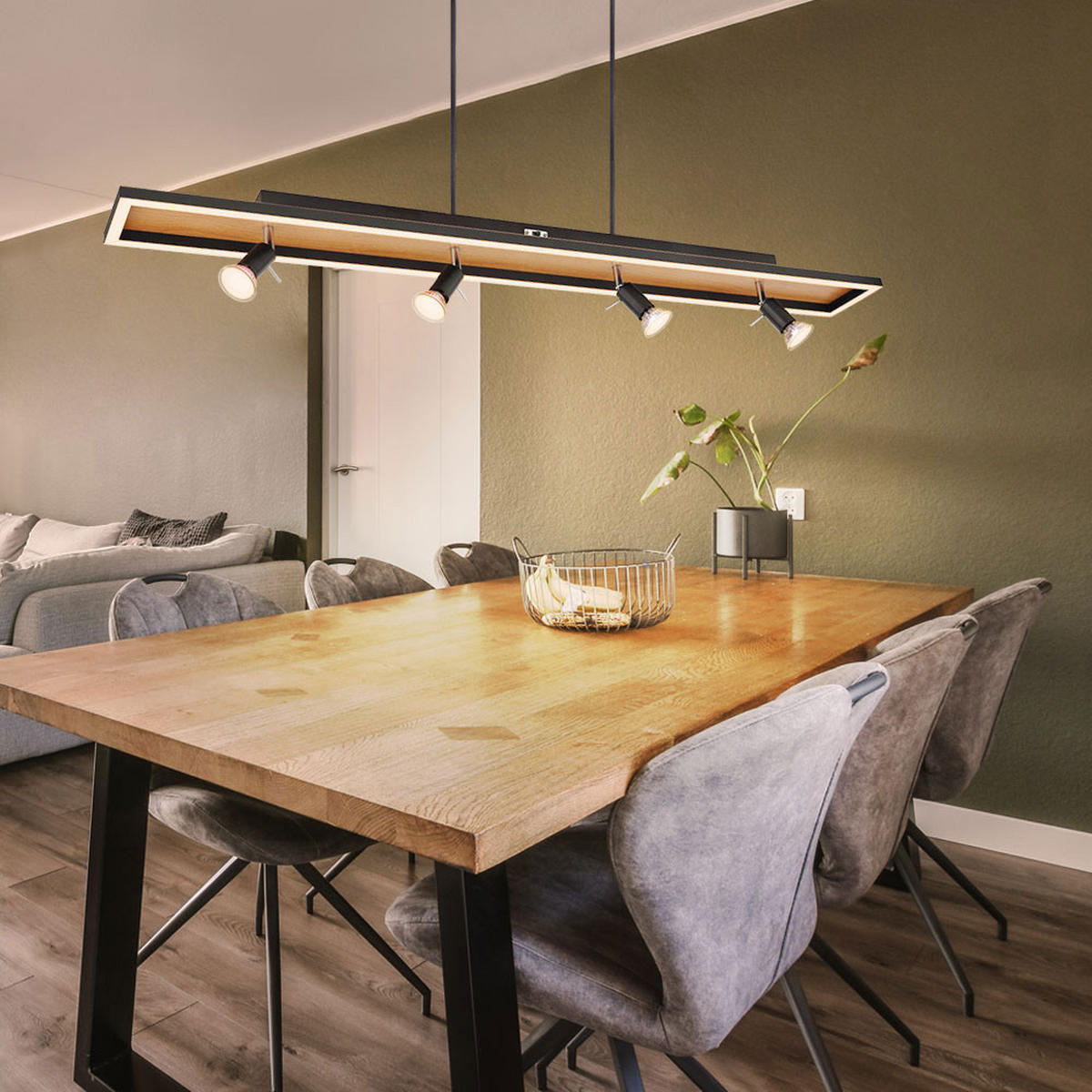 LED HÄNGELAMPE IDA Metall Holzoptik Braun - Braun, Metall (116/12/120cm) - Globo Lighting