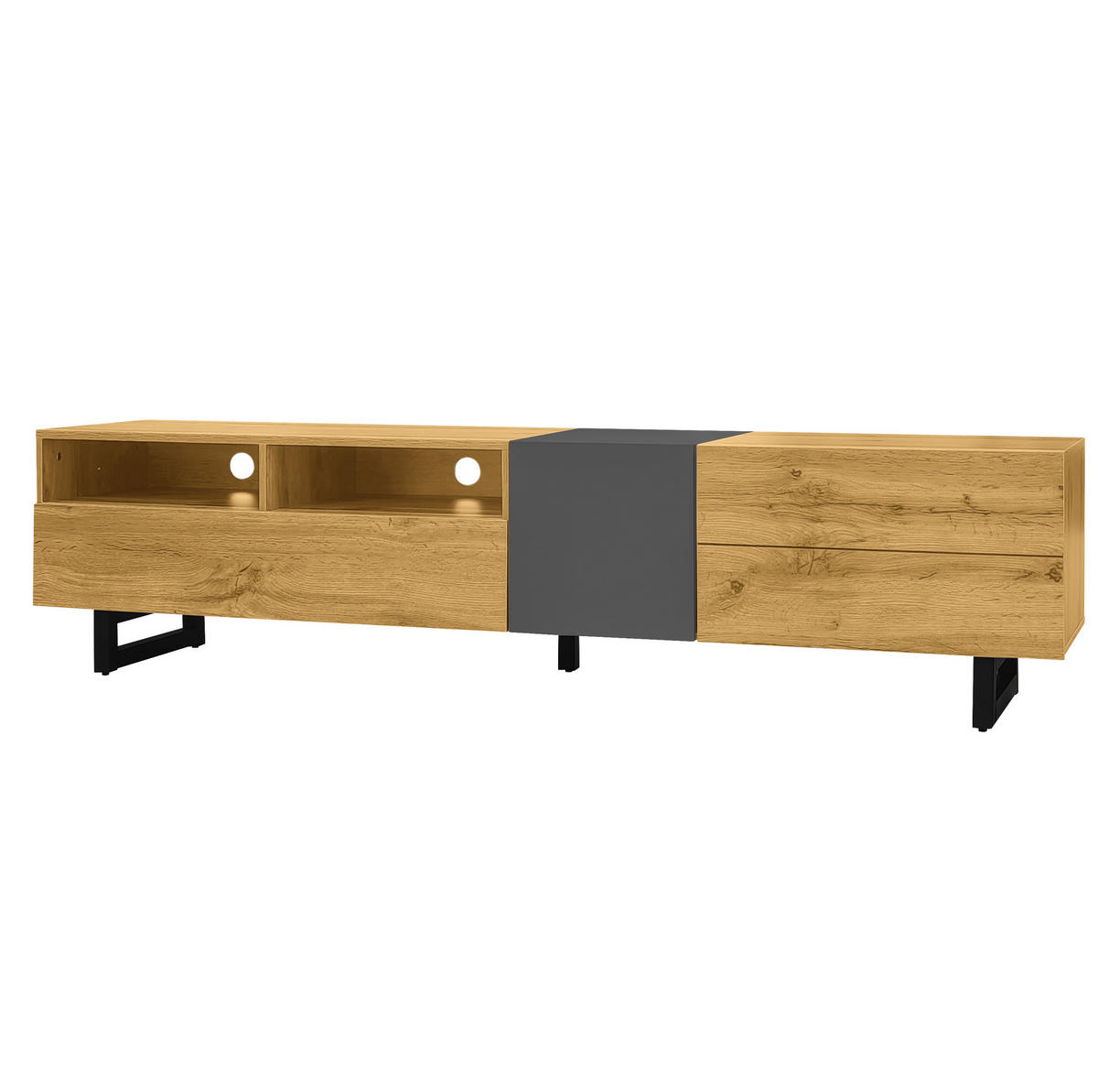 TV-LOWBOARD aus melaminbeschichteter Spanplatte 170x36,5x42 cm Naturholz/Dunkelgrau mit 3 Türen - Naturfarben, Holzwerkstoff (170/42/36.5cm) - IVMEU