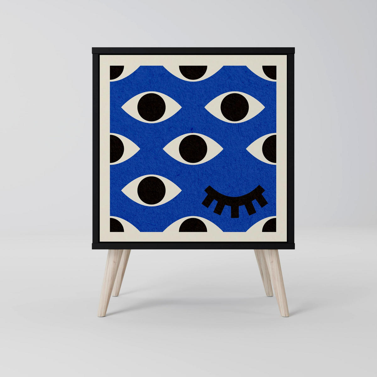 SIDEBOARD GEOMETRIC EYES, Schwarz, 57,5x42x67,5 cm, Schwarze Metall-Rahmenfüße - Multicolor/Schwarz, Holzwerkstoff/Metall (57.5/67.5/42cm) - SpaceRebels