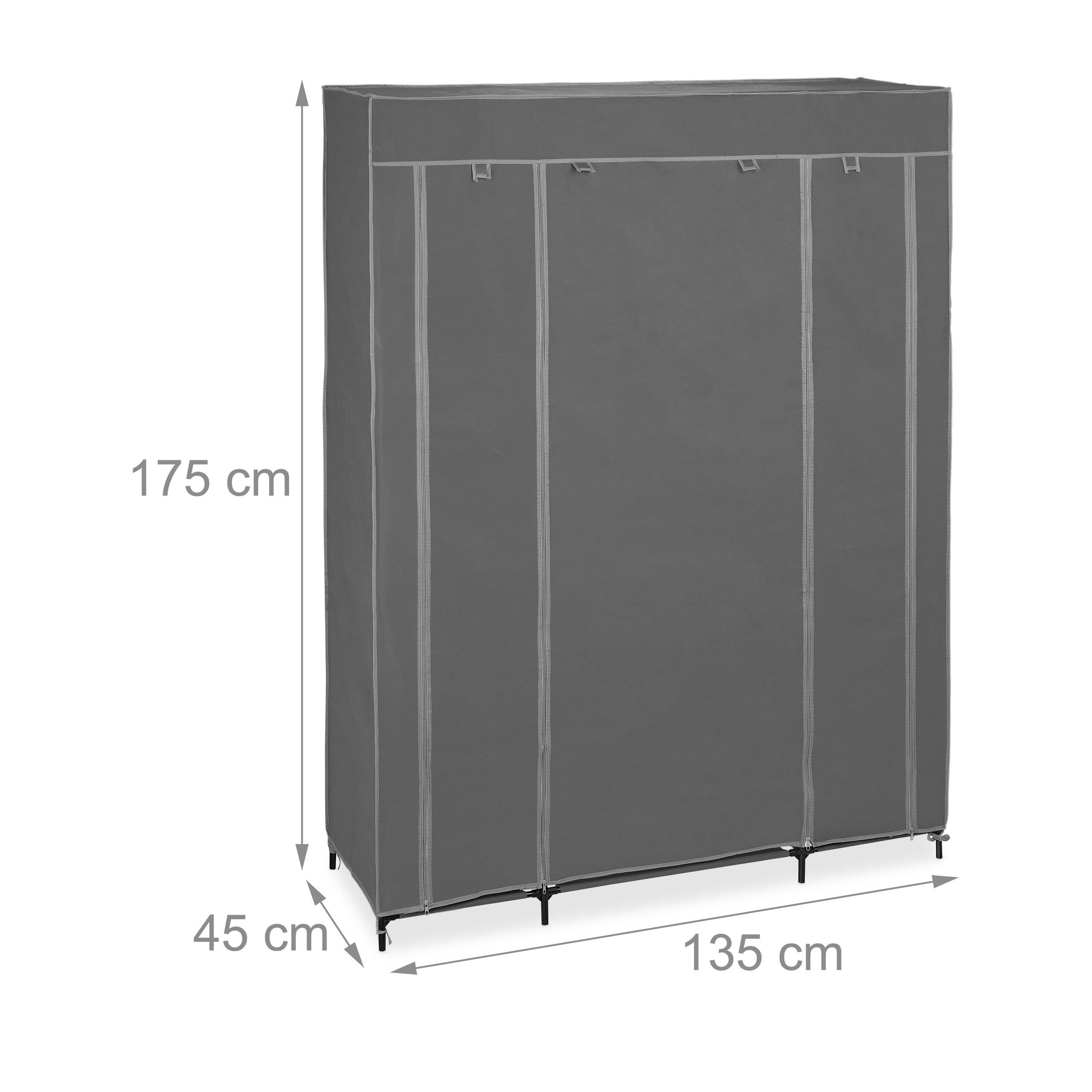 Thumbnail - Relaxdays Stoffschrank, Grau, Metall, Textil, Kunststoff, 135x175x45 cm, Schlafzimmer, Kleiderschränke, Stoffschrank