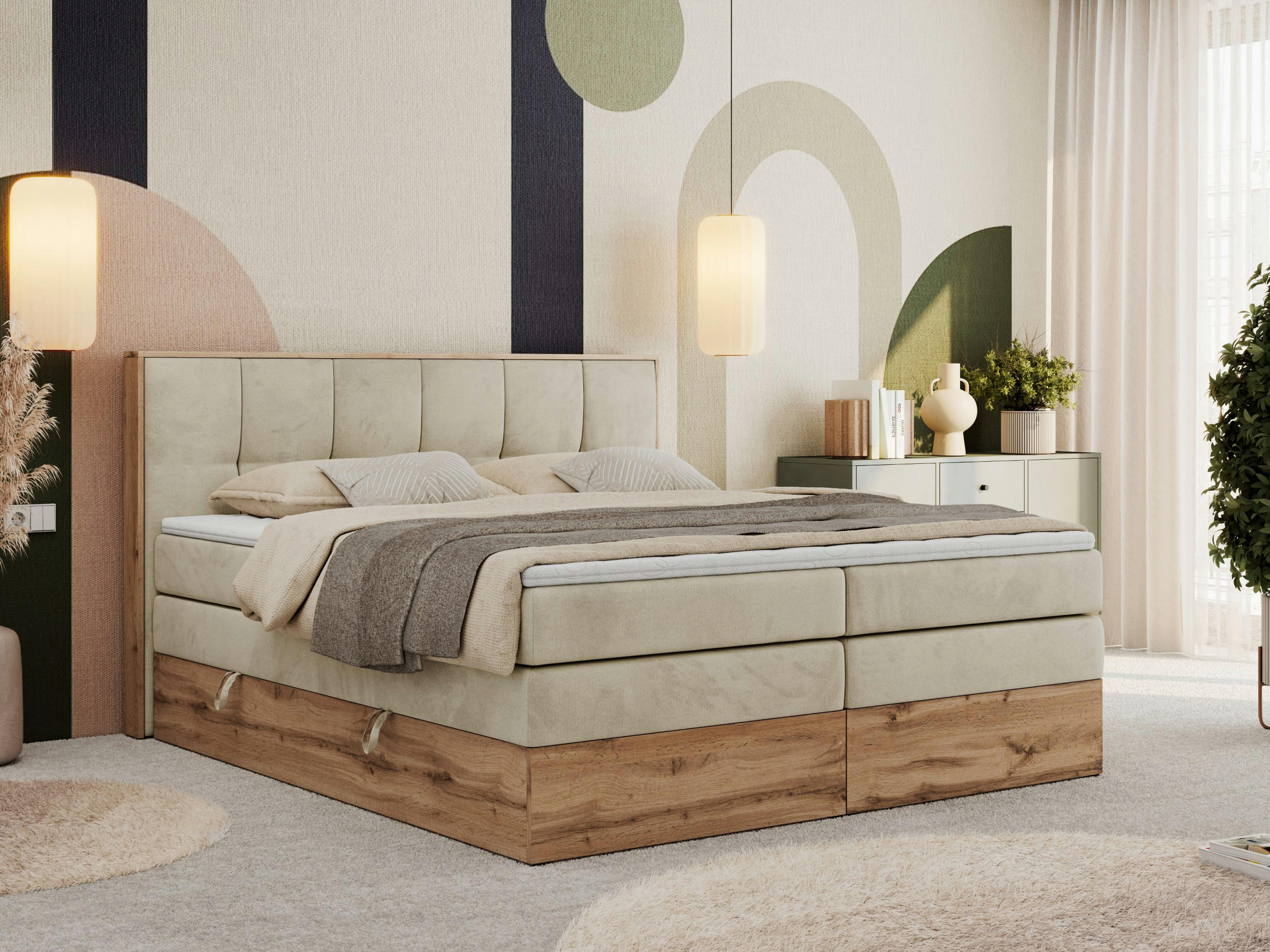 BOXSPRINGBETT ALBERO 1 KING 120/200 Beige Velvet - H3 - Beige, Holz/Textil (120/200cm) - MKS
