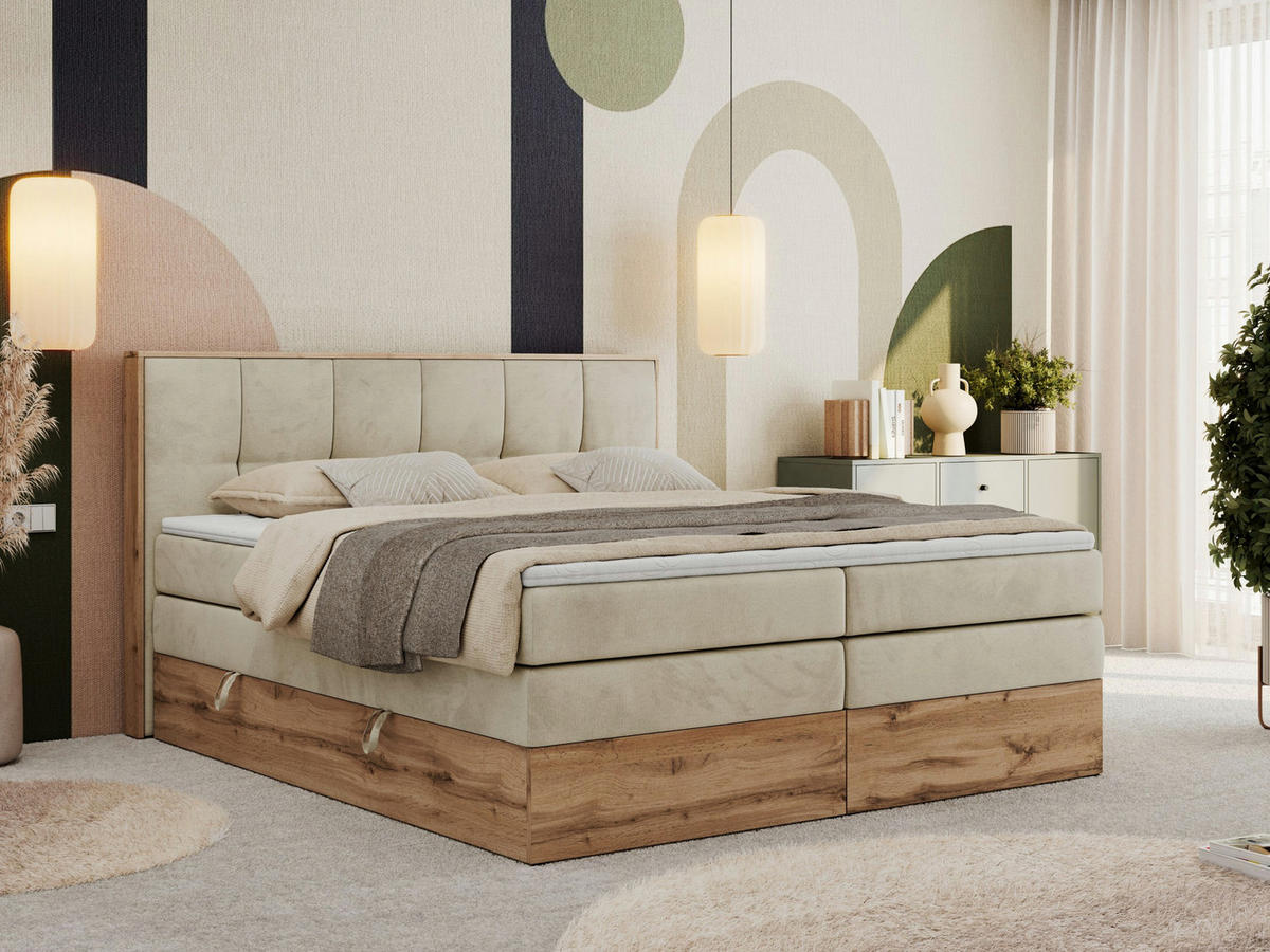 BOXSPRINGBETT ALBERO 1 KING 120/200 Beige Velvet - H3 - Beige, Holz/Textil (120/200cm) - MKS