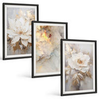 BILDER SET 3er Set - 40x60 cm Schwarzer Rahmen - Blumen heller abstrakter Hintergrund - Schwarz, Kunststoff (40/60cm) - TULUP