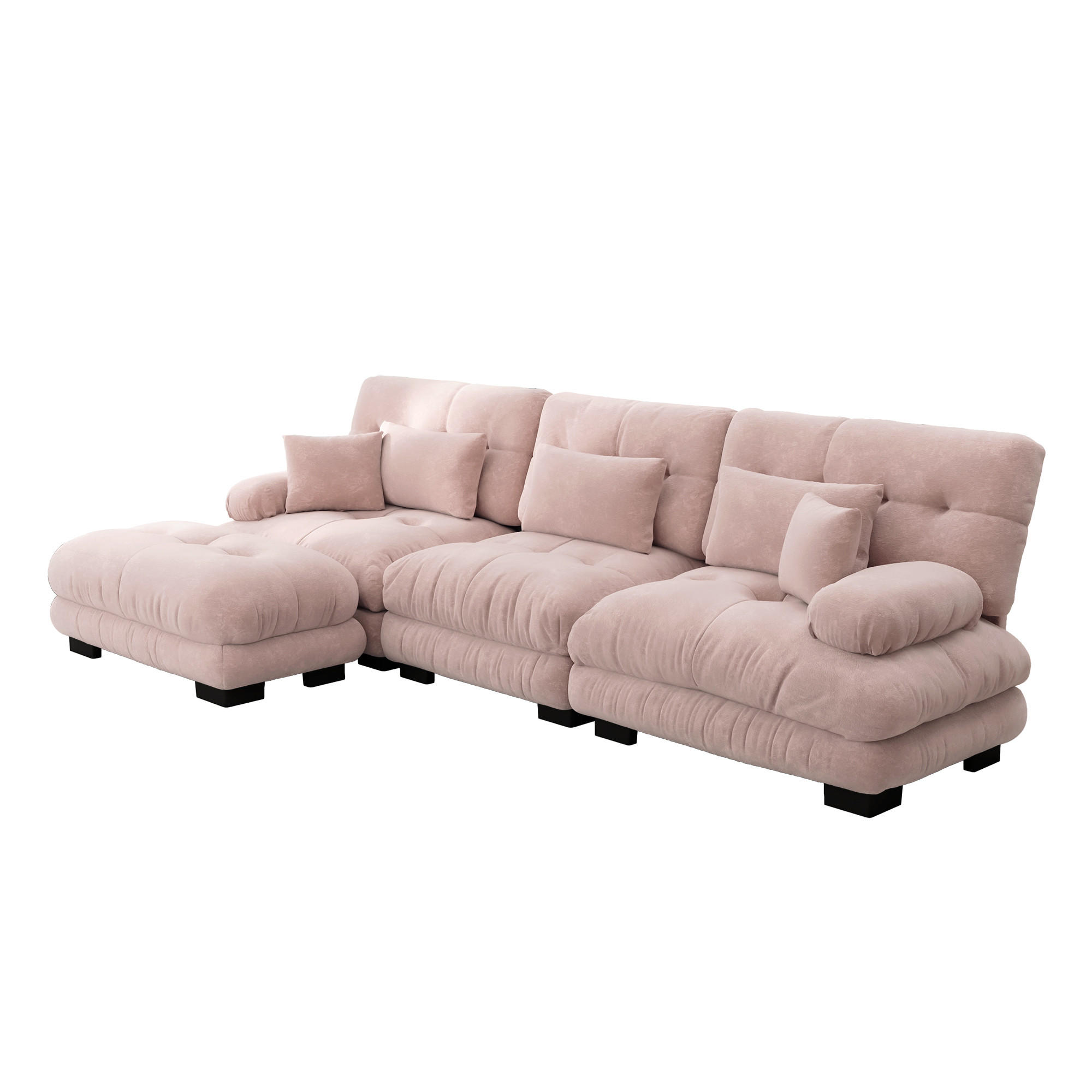 ECKSOFA Chenille Pink mit Ottomane - Rosa, Textil (313/145cm) - WISHDOR