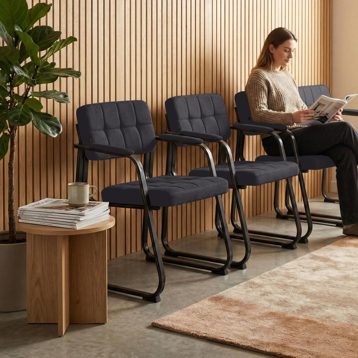 ARMLEHNENSTUHL Stoff Schwarz - Schwarz, Textil/Metall (59/84/58cm) - CLP