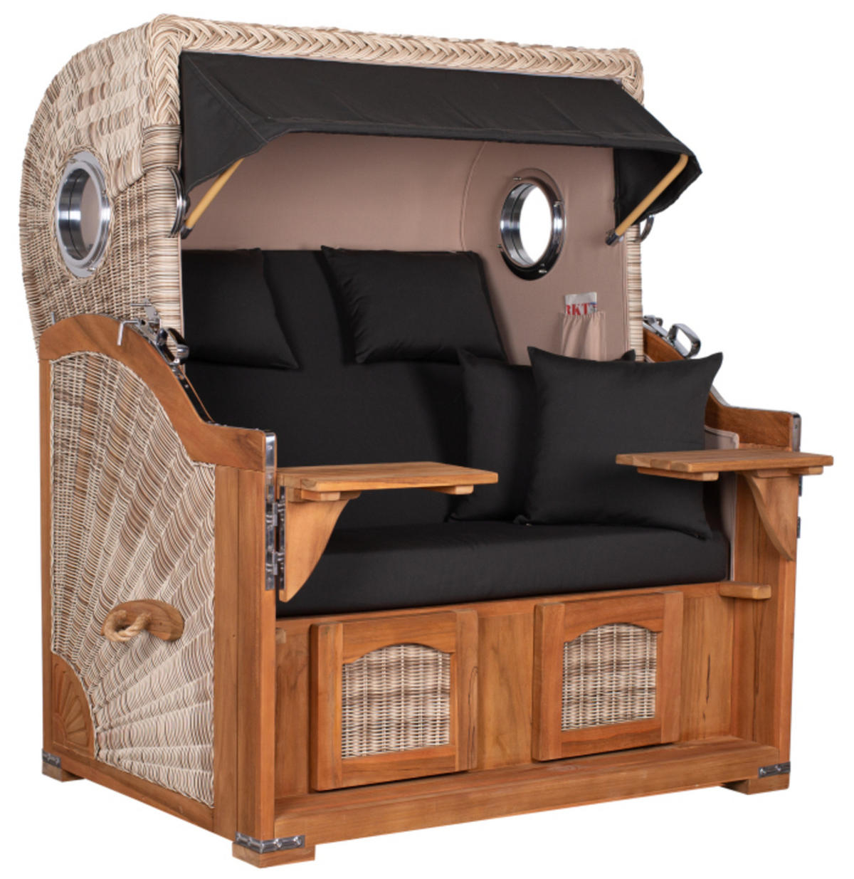 STRANDKORB XXL Düne Grande Teak PE Shell - Schwarz/Braun, Metall (142/170/95cm) - Mr. Deko