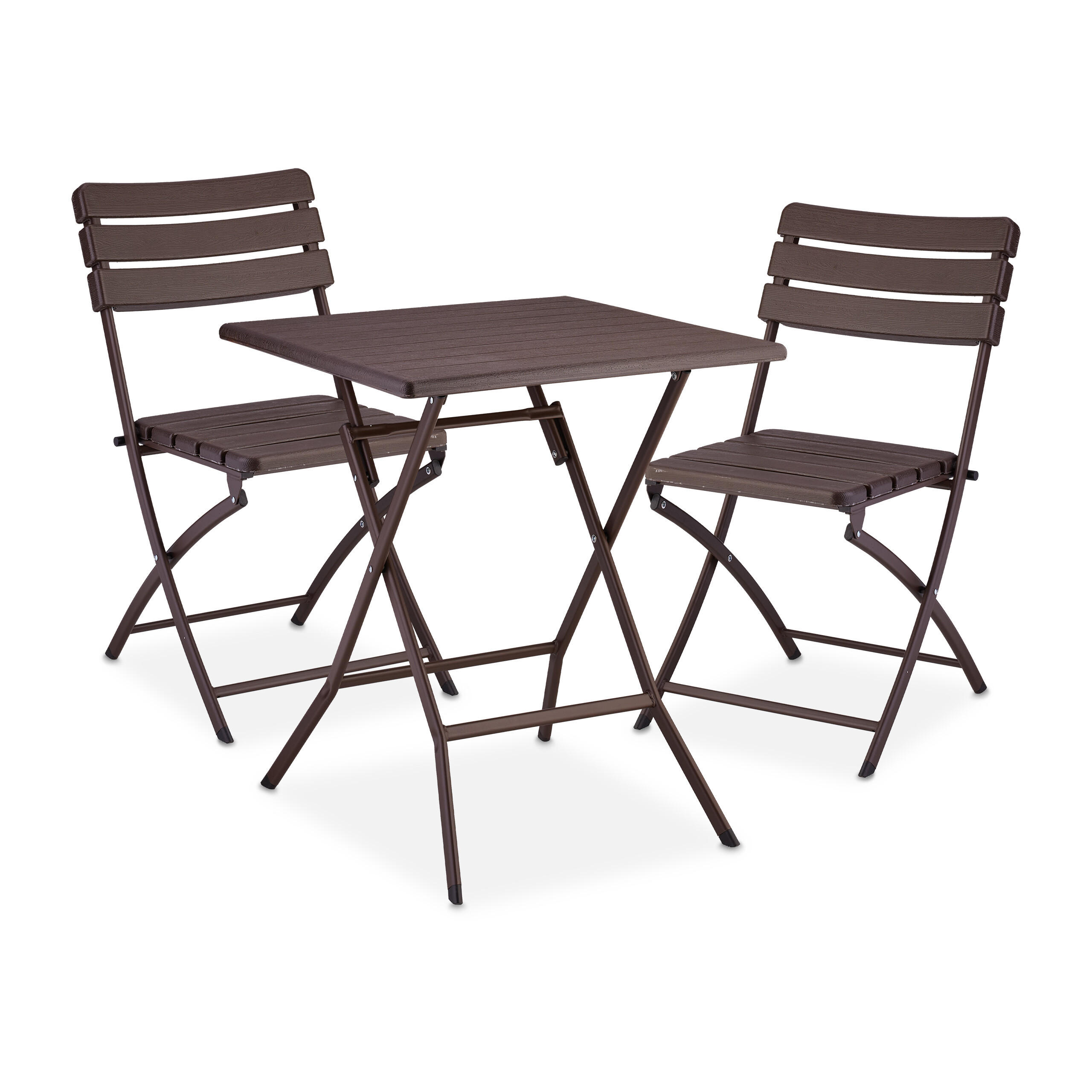 BALKONMÖBEL-SET 3-tlg. - Braun, Kunststoff/Metall - Relaxdays