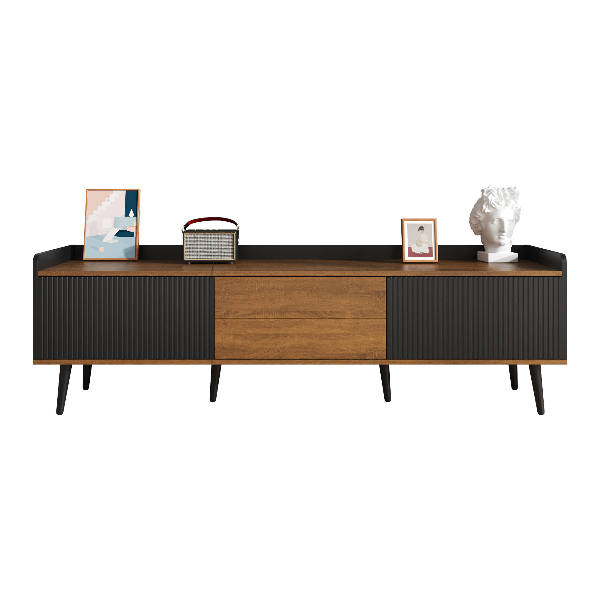STILVORA TV STOLEK v černé a přírodní barvě se 3 dvířky do obýváku, 160×39×49,5 cm