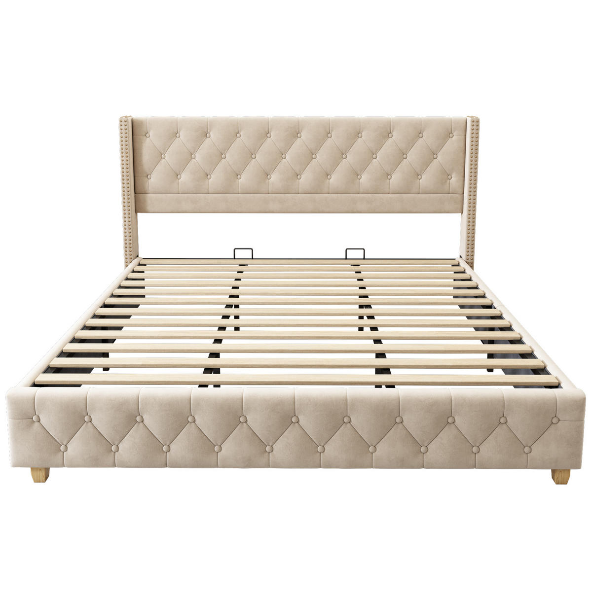 POLSTERBETT 180/200 cm hellbeige aus Samt mit Lattenrost - Beige, Textil (180/200cm) - OKMYHOME