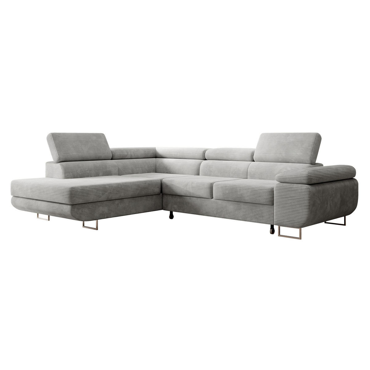 ECKSOFA Stevil Hellgrau Cordbezug - Silberfarben/Hellgrau, Textil/Metall (275/203cm) - Selsey